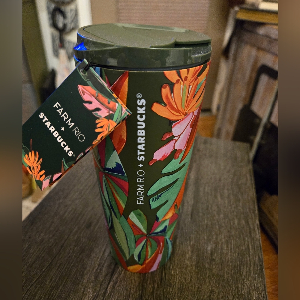 2025 Starbucks + Farm Rio 16oz Stainless Steel Travel Mug Tumbler Banana Leaves